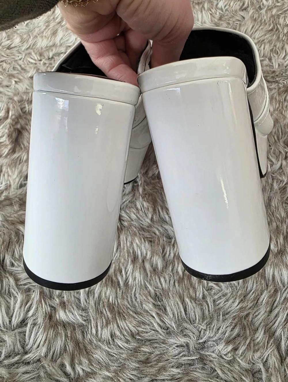Nine West Relee White Rounded Open Toe‎ Chain Detail Platform Heels Women's 6.5